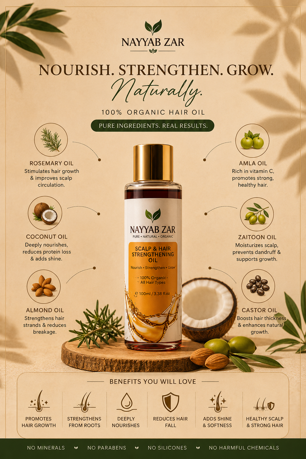 Nayyab Zar Scalp & Hair Strengthening Oil | Natural Hair Growth & Hair Fall Control